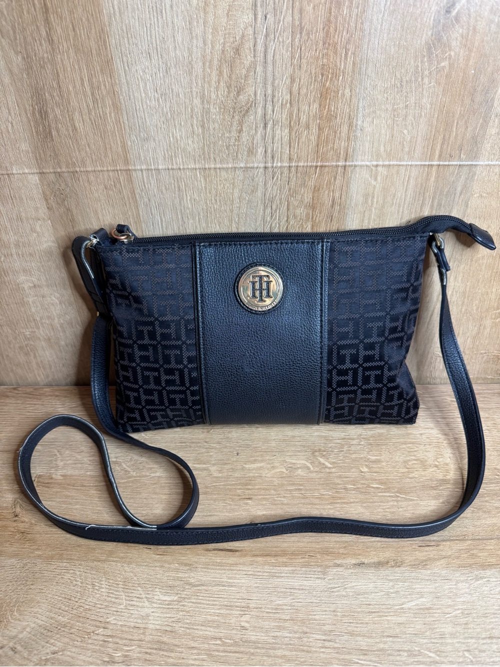 Tommy Hilfiger Black Crossbody with Logo Medallion
